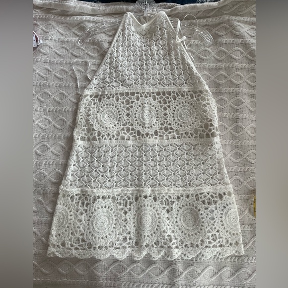 Hollister Other - New! Hollister Swim Coverup White Crochet Backless with Neck Tie Size Small